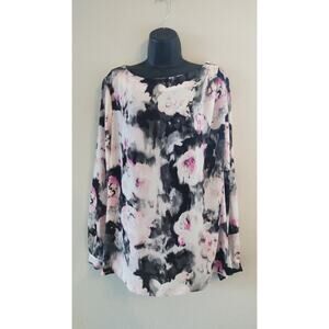 LIZ Claiborne Women’s Sz 1X Floral Sheer Pleated Long Sleeve Blouse